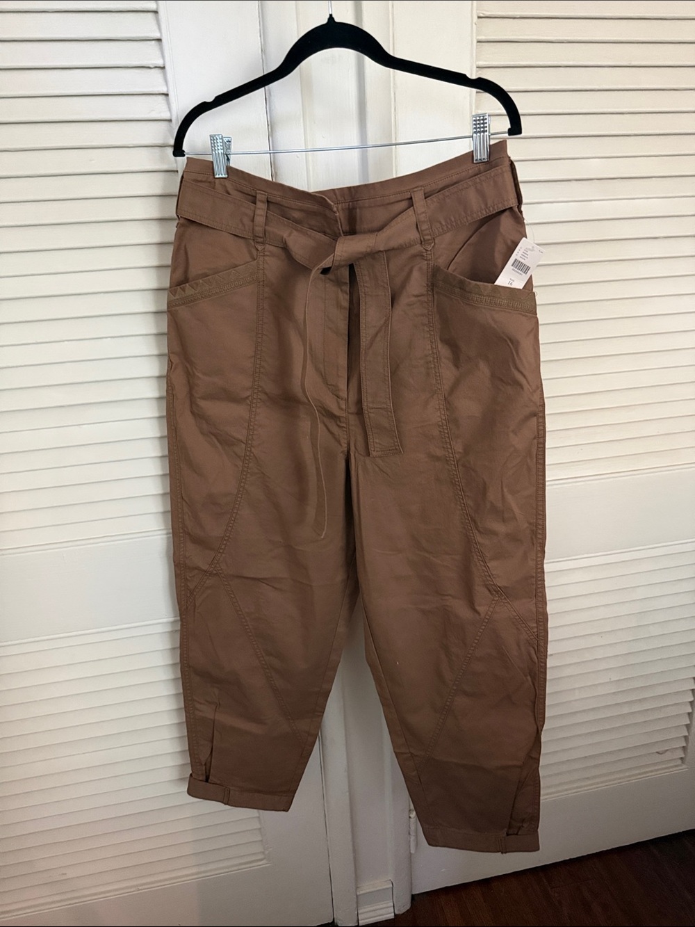 Women's Slim Cargo Pants in Brown with Belt